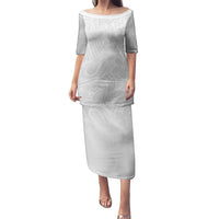 Polynesia White Sunday Puletasi Polynesian Pattern With Tropical Flowers LT14 Long Dress White - Polynesian Pride