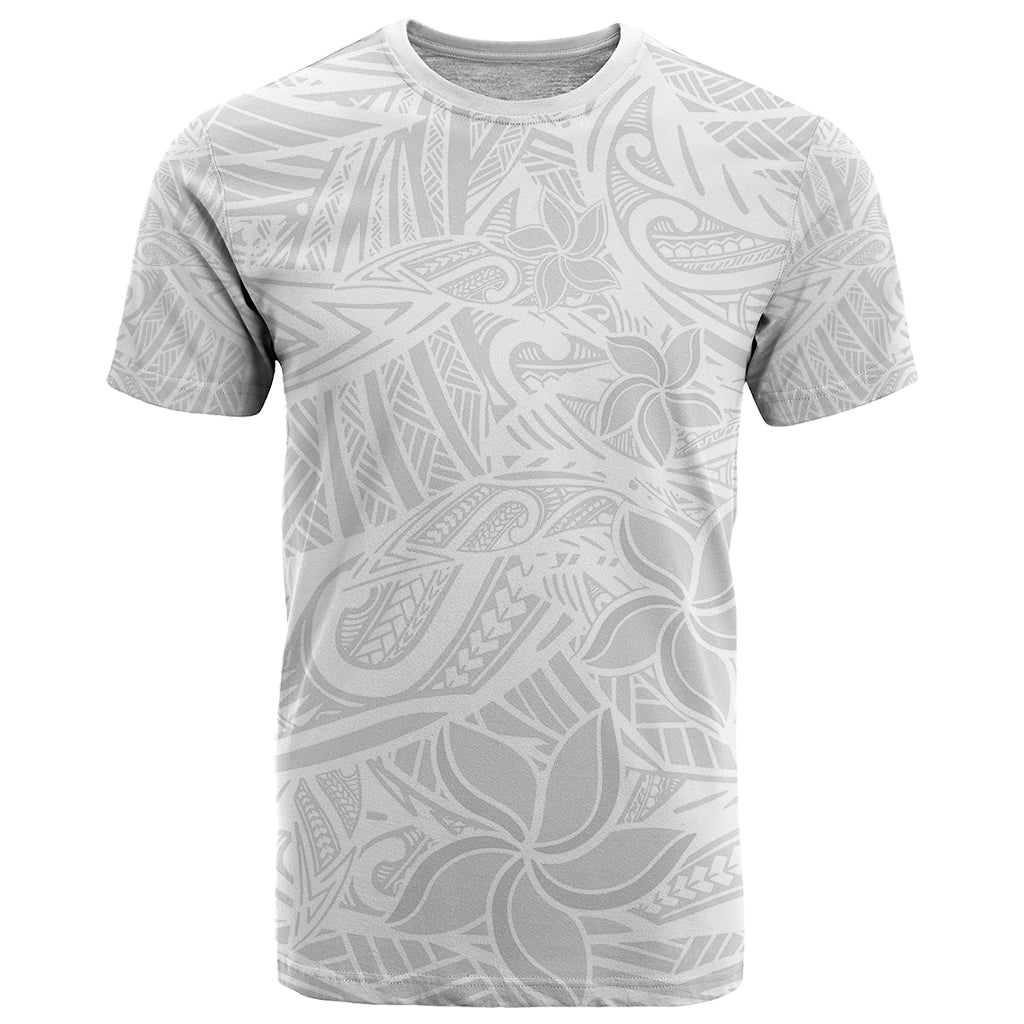 Polynesia White Sunday T Shirt Polynesian Pattern With Tropical Flowers LT14 White - Polynesian Pride