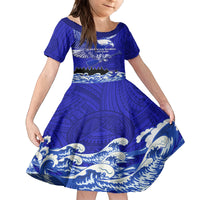 Personalised American Samoa Fautasi Race Family Matching Long Sleeve Bodycon Dress and Hawaiian Shirt Eagle With Polynesian Pattern LT14 Daughter's Dress Blue - Polynesian Pride
