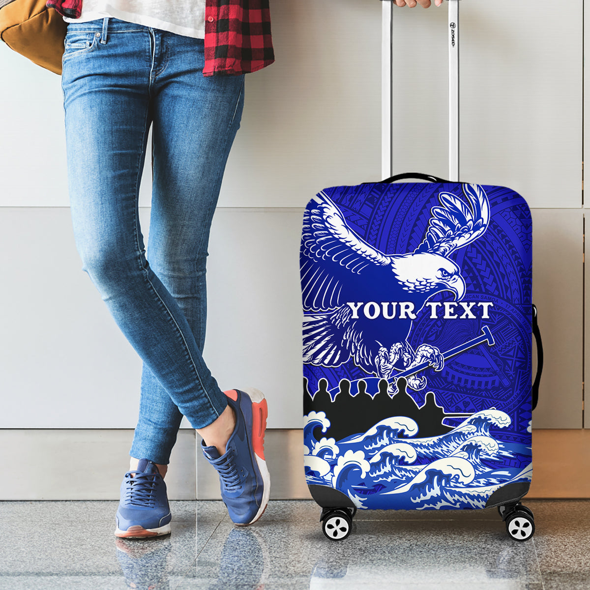 Personalised American Samoa Fautasi Race Luggage Cover Eagle With Polynesian Pattern LT14 - Polynesian Pride