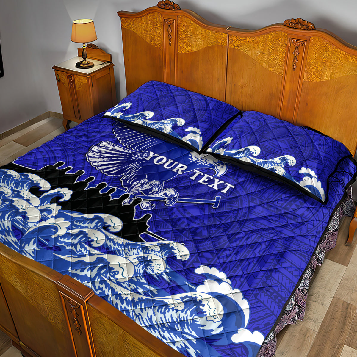 Personalised American Samoa Fautasi Race Quilt Bed Set Eagle With Polynesian Pattern LT14 - Polynesian Pride
