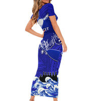 Personalised American Samoa Fautasi Race Short Sleeve Bodycon Dress Eagle With Polynesian Pattern LT14 - Polynesian Pride