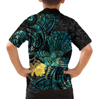 New Zealand Fantail Bird Family Matching Tank Maxi Dress and Hawaiian Shirt Maori Piwakawaka Kowhai - Paua Shell Pattern