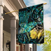 New Zealand Fantail Bird Garden Flag Maori Piwakawaka Kowhai - Paua Shell Pattern LT14 House Flag Green - Polynesian Pride