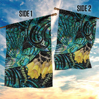 New Zealand Fantail Bird Garden Flag Maori Piwakawaka Kowhai - Paua Shell Pattern LT14 - Polynesian Pride