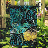 New Zealand Fantail Bird Garden Flag Maori Piwakawaka Kowhai - Paua Shell Pattern LT14 Garden Flag Green - Polynesian Pride