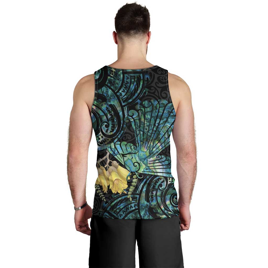 New Zealand Fantail Bird Men Tank Top Maori Piwakawaka Kowhai - Paua Shell Pattern