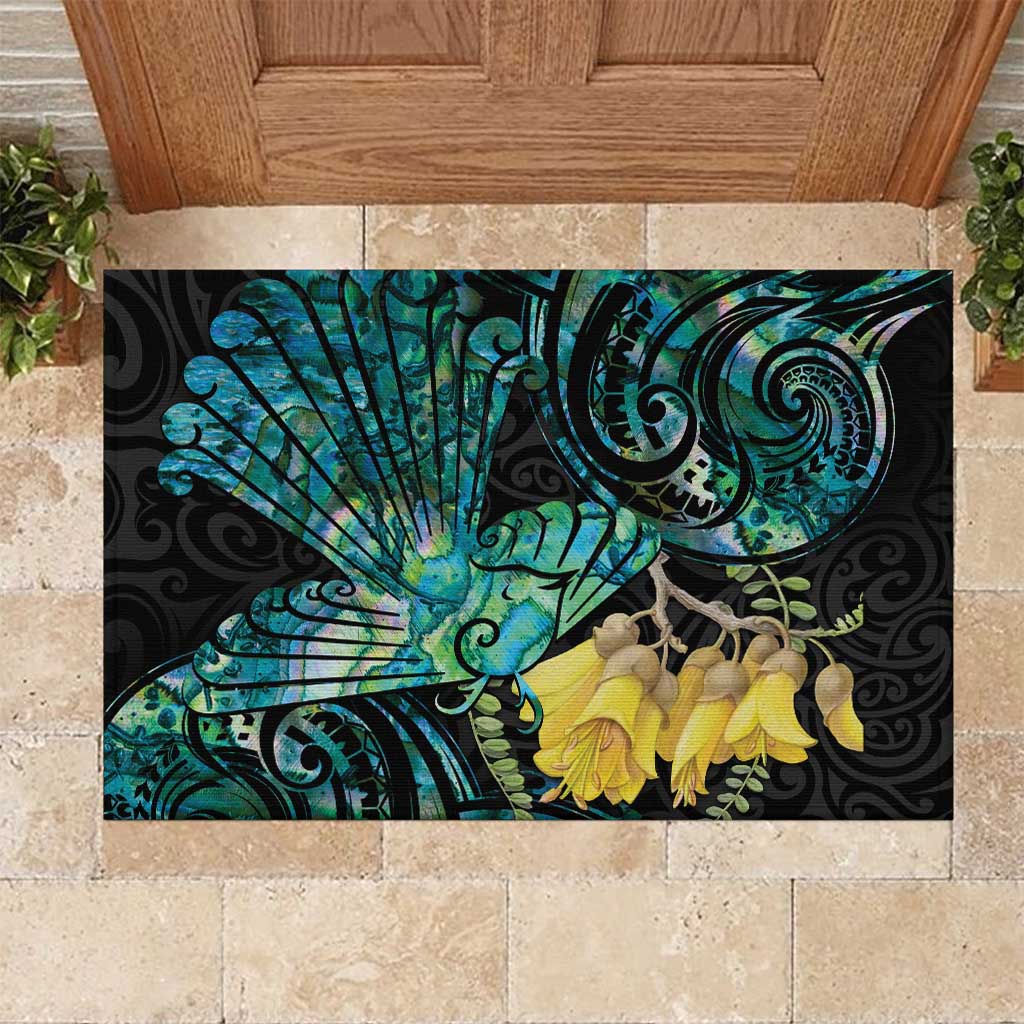 New Zealand Fantail Bird Rubber Doormat Maori Piwakawaka Kowhai - Paua Shell Pattern