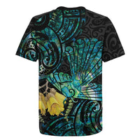 New Zealand Fantail Bird Rugby Jersey Maori Piwakawaka Kowhai - Paua Shell Pattern