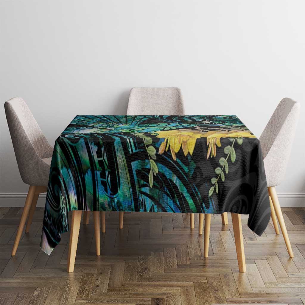 New Zealand Fantail Bird Tablecloth Maori Piwakawaka Kowhai - Paua Shell Pattern
