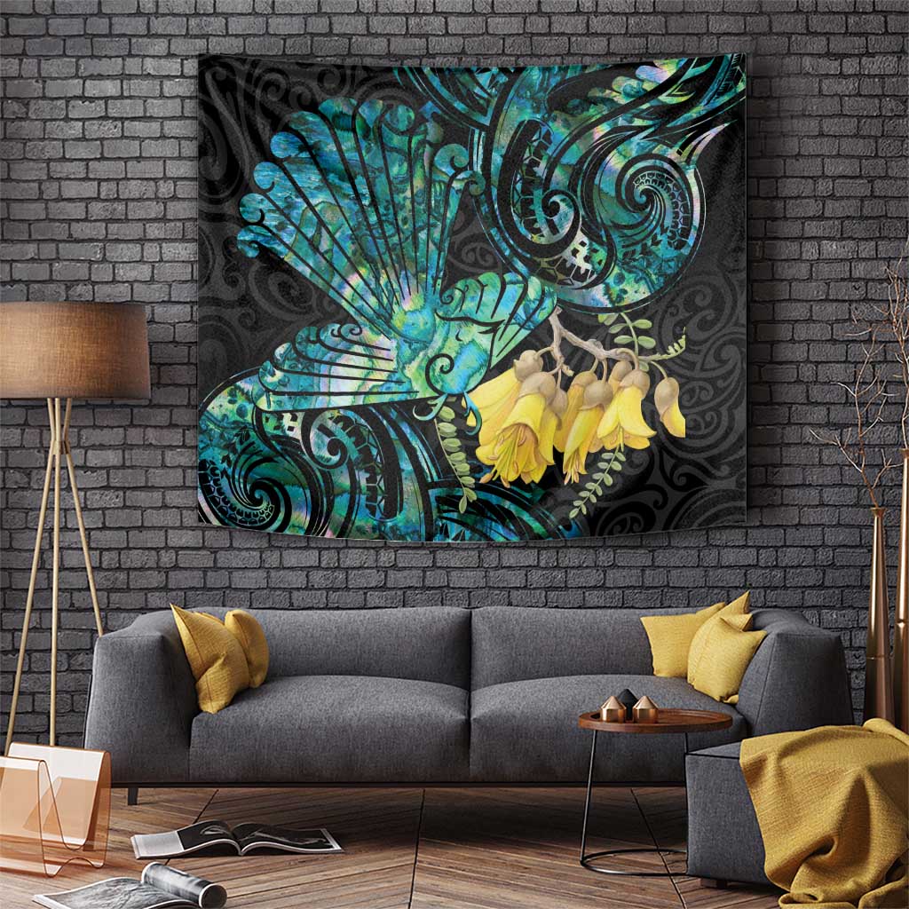 New Zealand Fantail Bird Tapestry Maori Piwakawaka Kowhai - Paua Shell Pattern LT14 - Polynesian Pride