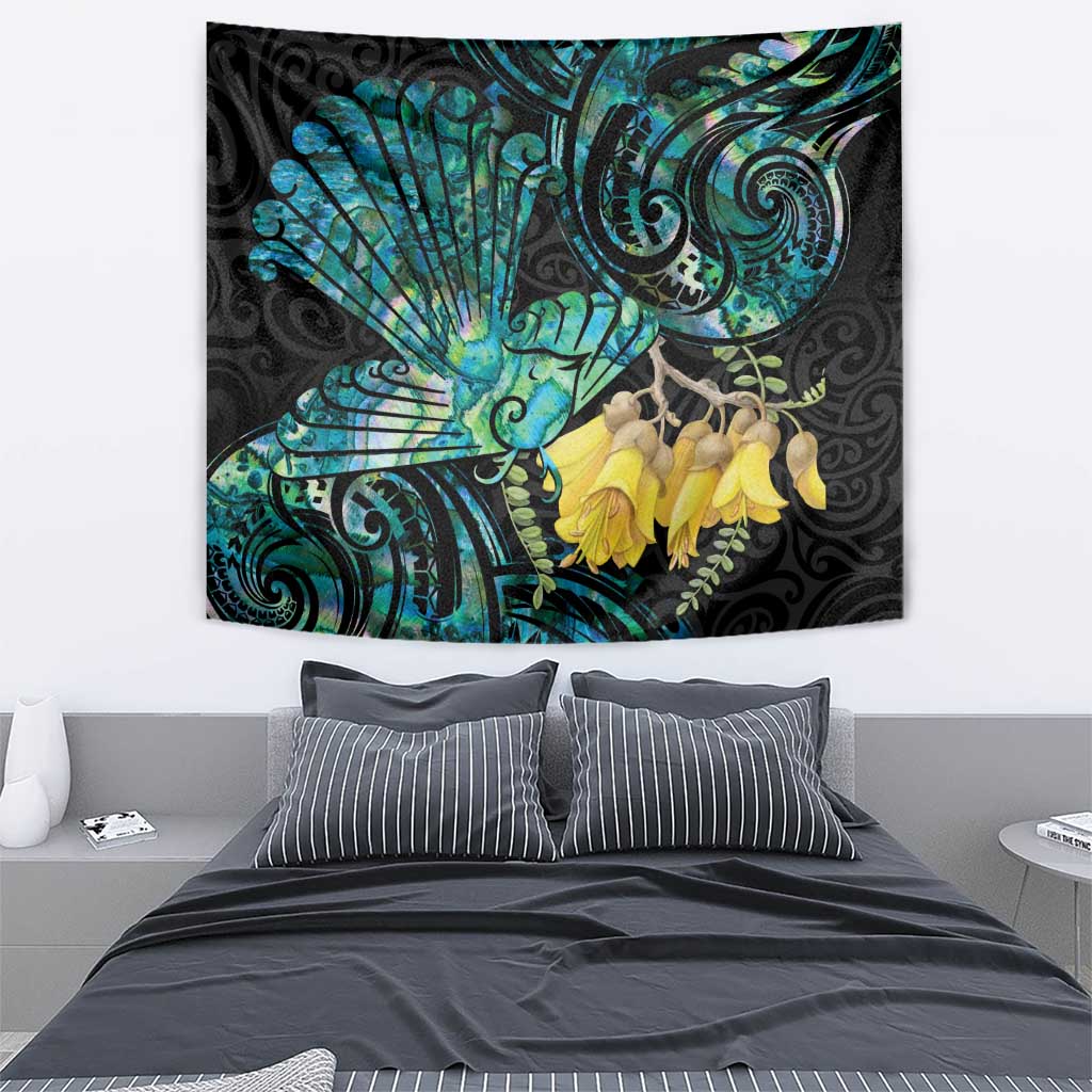 New Zealand Fantail Bird Tapestry Maori Piwakawaka Kowhai - Paua Shell Pattern LT14 - Polynesian Pride