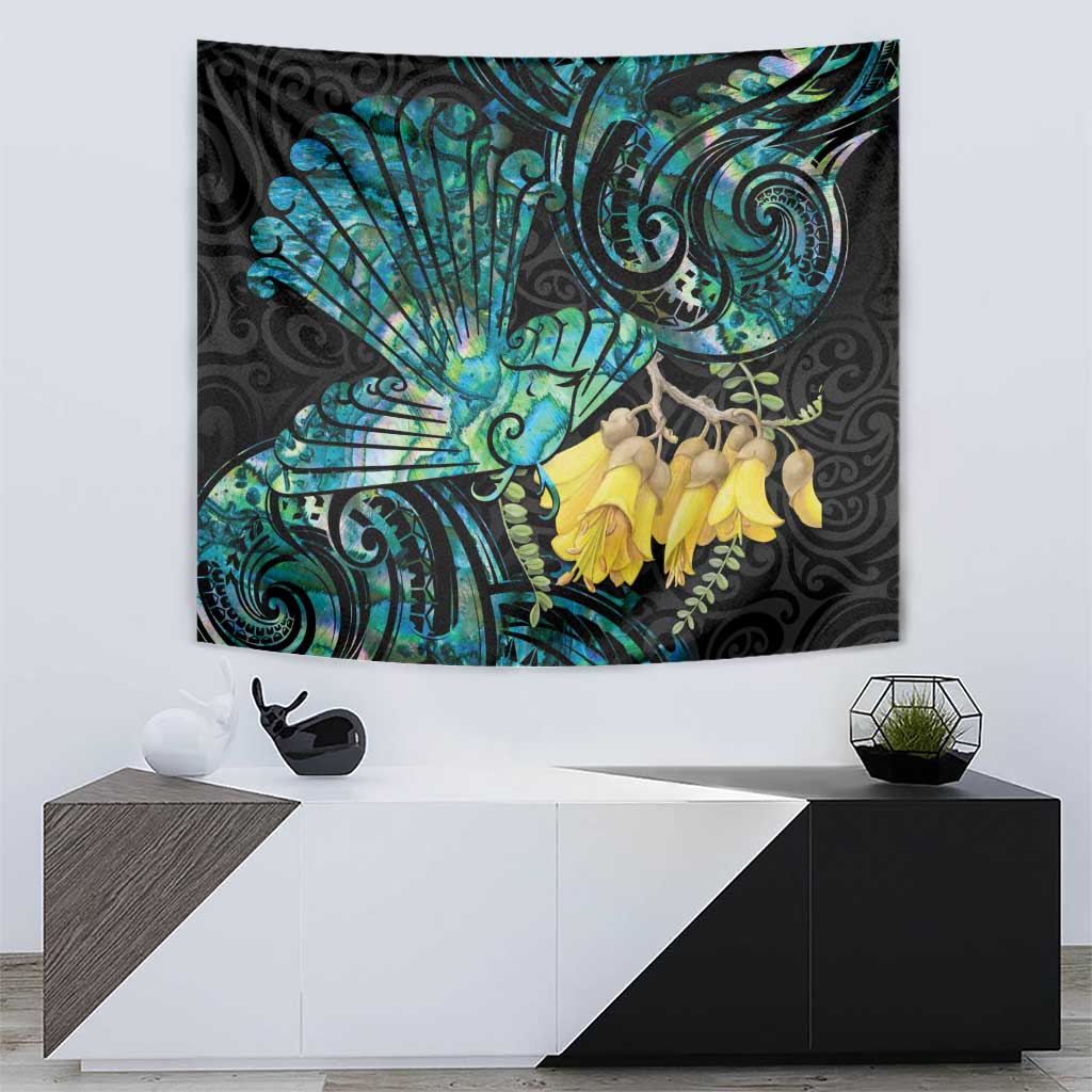 New Zealand Fantail Bird Tapestry Maori Piwakawaka Kowhai - Paua Shell Pattern LT14 - Polynesian Pride