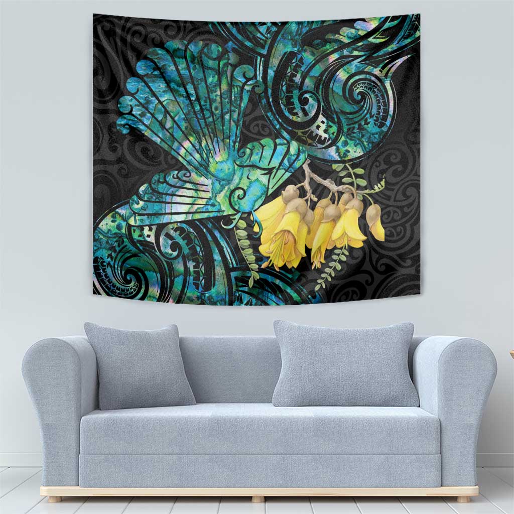 New Zealand Fantail Bird Tapestry Maori Piwakawaka Kowhai - Paua Shell Pattern LT14 - Polynesian Pride