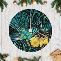 New Zealand Fantail Bird Tree Skirt Maori Piwakawaka Kowhai - Paua Shell Pattern LT14 Casual Green - Polynesian Pride