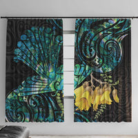 New Zealand Fantail Bird Window Curtain Maori Piwakawaka Kowhai - Paua Shell Pattern