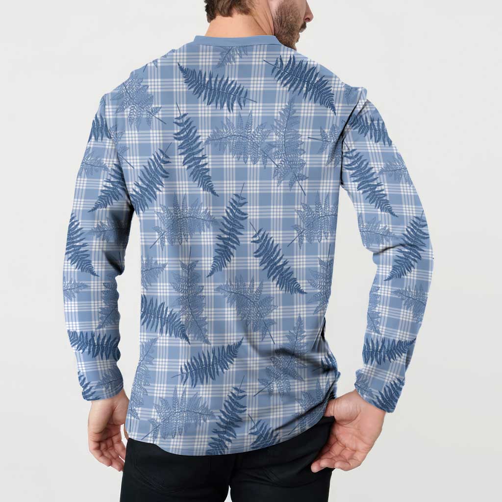 Blue Palaka Hawaii Palapalai Button Sweatshirt Hawaiian Fern - Polynesian Pride