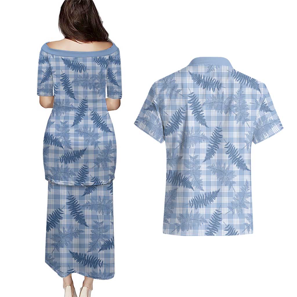 Blue Palaka Hawaii Palapalai Couples Matching Puletasi and Hawaiian Shirt Hawaiian Fern LT14 - Polynesian Pride