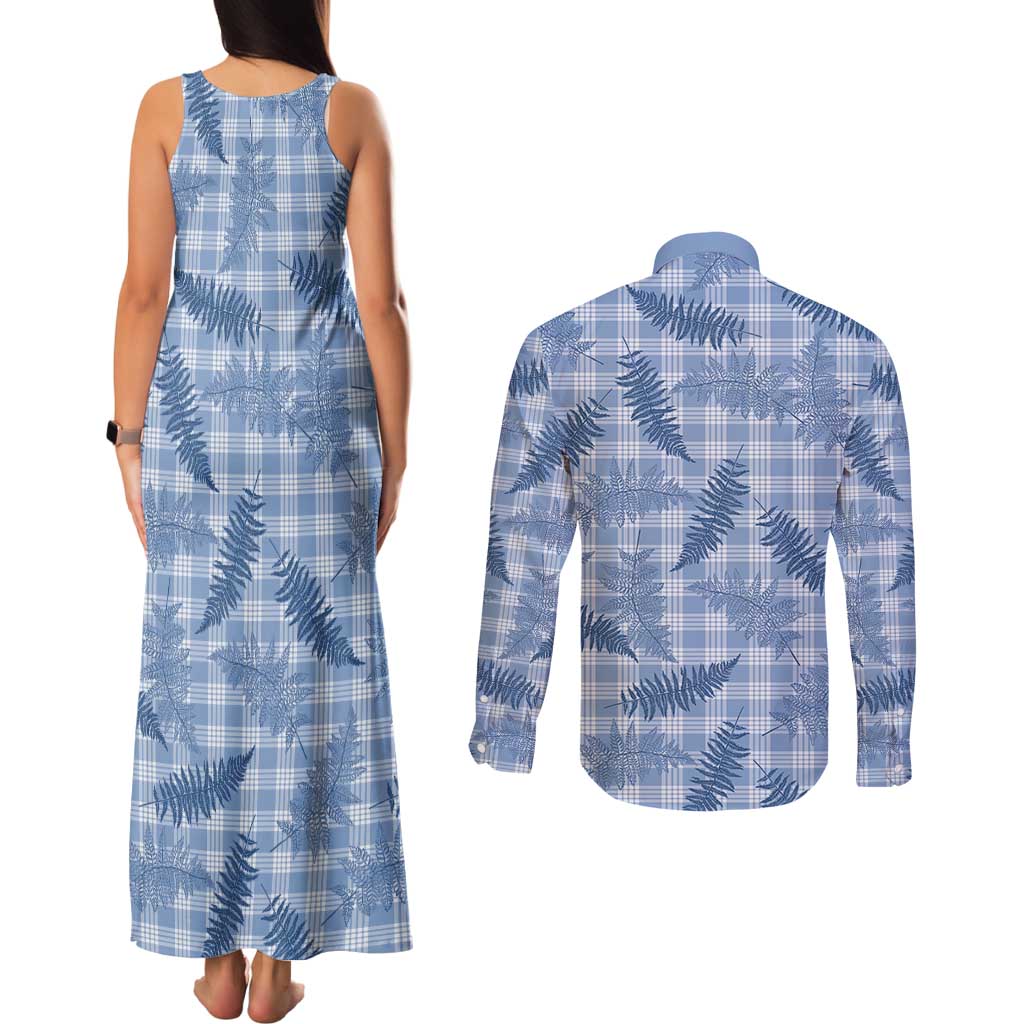 Blue Palaka Hawaii Palapalai Couples Matching Tank Maxi Dress and Long Sleeve Button Shirt Hawaiian Fern LT14 - Polynesian Pride