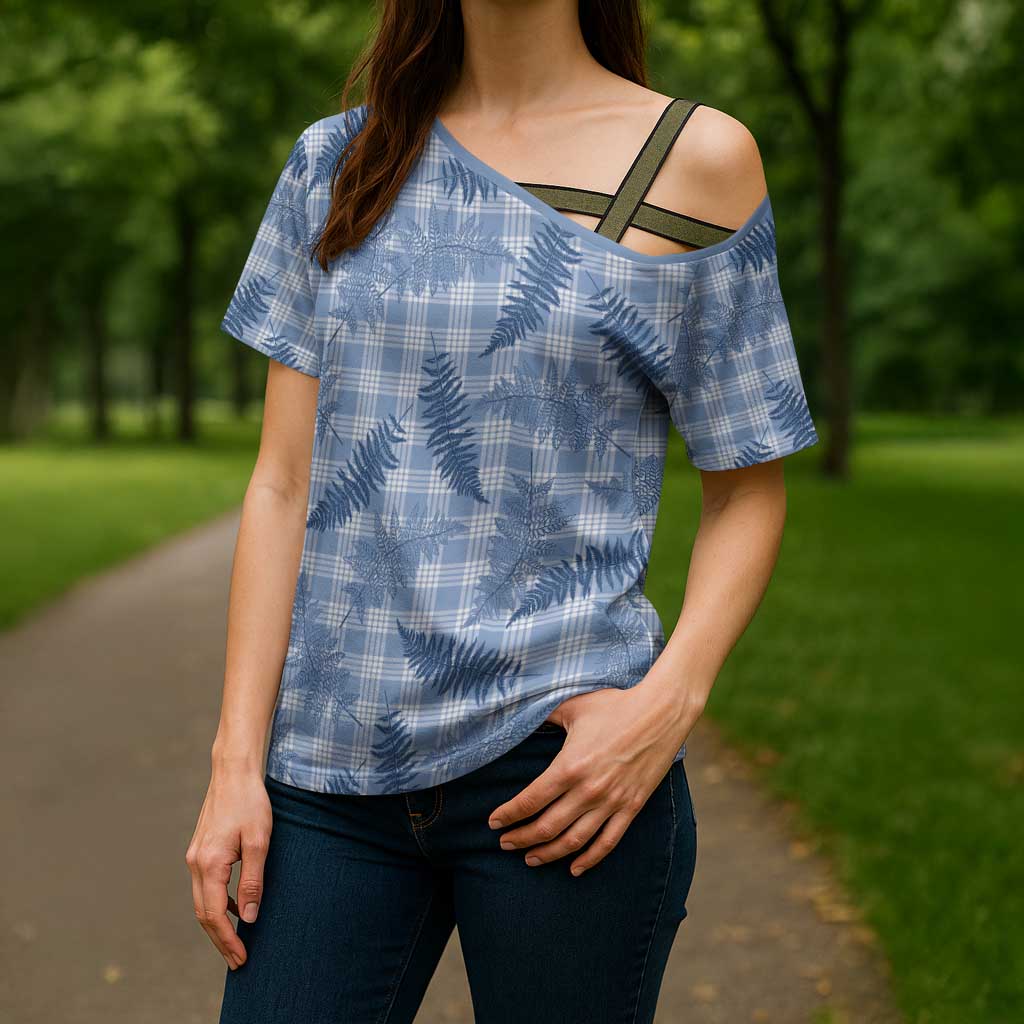 Blue Palaka Hawaii Palapalai Cross Shoulder Shirt Hawaiian Fern - Polynesian Pride