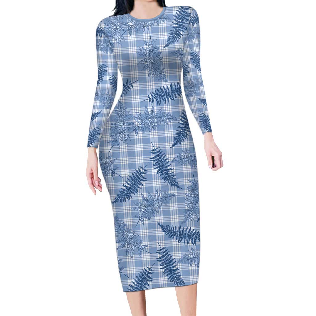 Blue Palaka Hawaii Palapalai Family Matching Long Sleeve Bodycon Dress and Hawaiian Shirt Hawaiian Fern - Polynesian Pride
