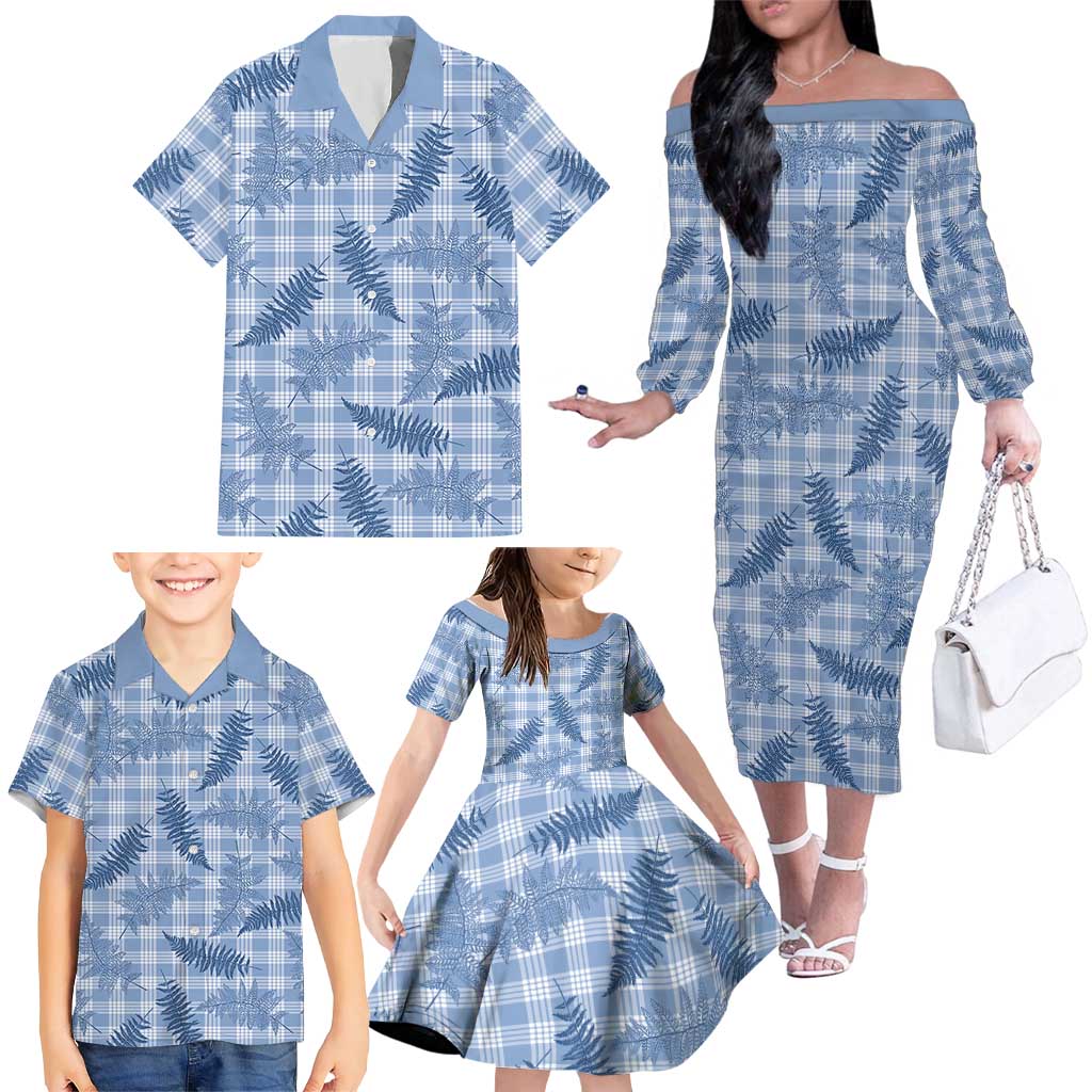 Blue Palaka Hawaii Palapalai Family Matching Off The Shoulder Long Sleeve Dress and Hawaiian Shirt Hawaiian Fern - Polynesian Pride