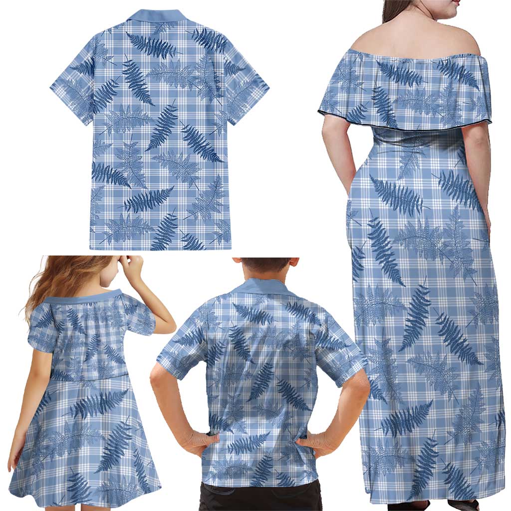 Blue Palaka Hawaii Palapalai Family Matching Off Shoulder Maxi Dress and Hawaiian Shirt Hawaiian Fern - Polynesian Pride