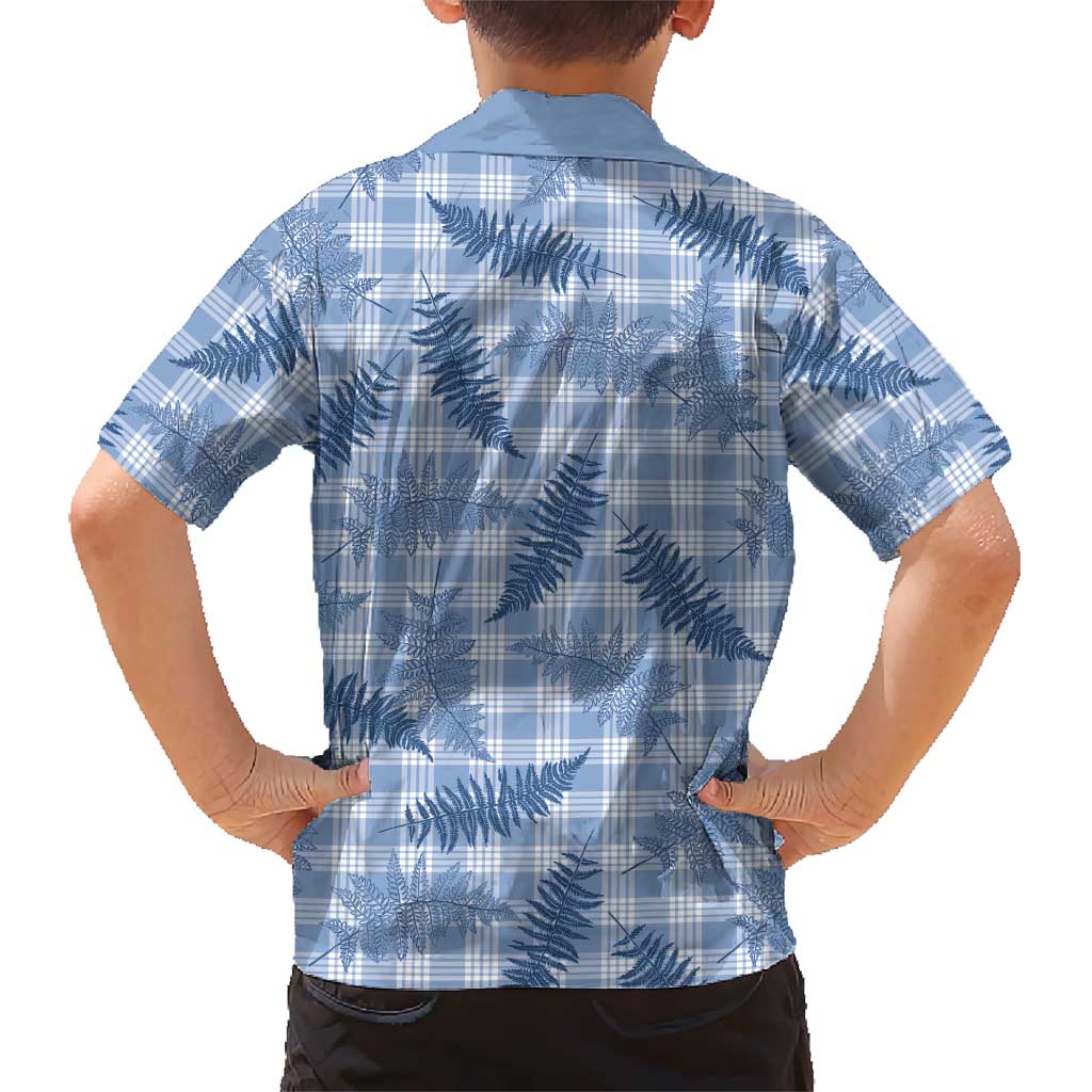 Blue Palaka Hawaii Palapalai Family Matching Off Shoulder Short Dress and Hawaiian Shirt Hawaiian Fern - Polynesian Pride