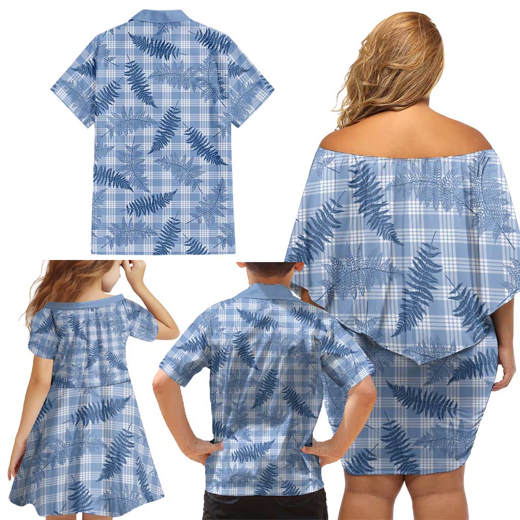 Blue Palaka Hawaii Palapalai Family Matching Off Shoulder Short Dress and Hawaiian Shirt Hawaiian Fern - Polynesian Pride