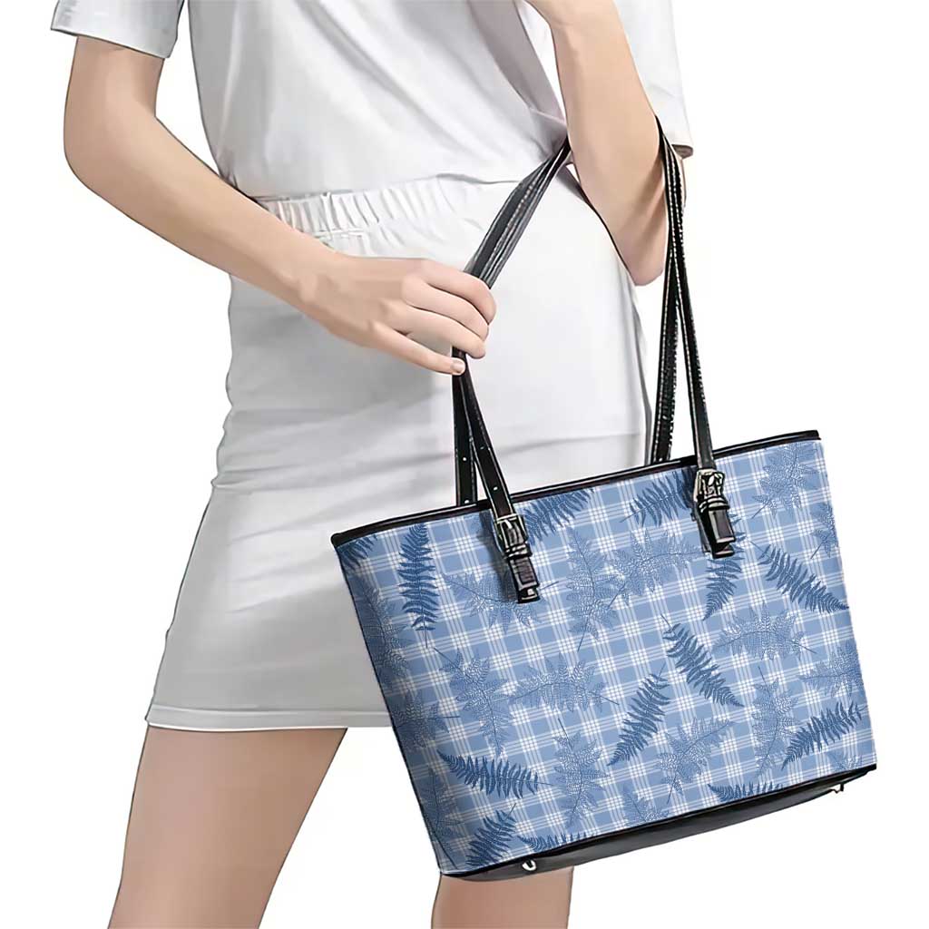 Blue Palaka Hawaii Palapalai Leather Tote Bag Hawaiian Fern LT14 - Polynesian Pride