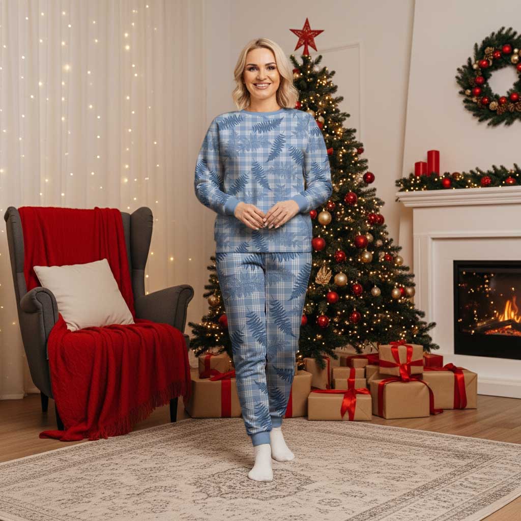 Blue Palaka Hawaii Palapalai Christmas Pajama Set Hawaiian Fern - Polynesian Pride