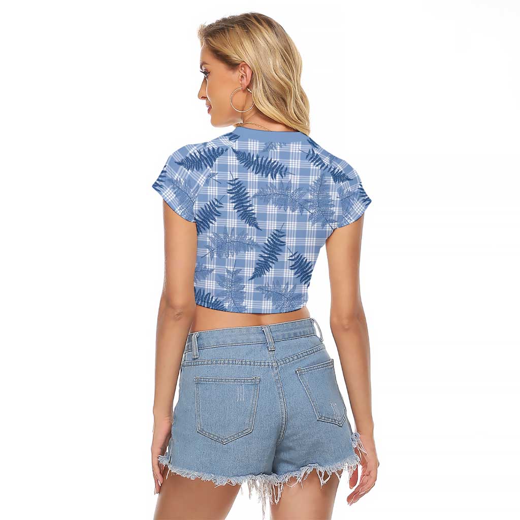 Blue Palaka Hawaii Palapalai Raglan Cropped T Shirt Hawaiian Fern - Polynesian Pride