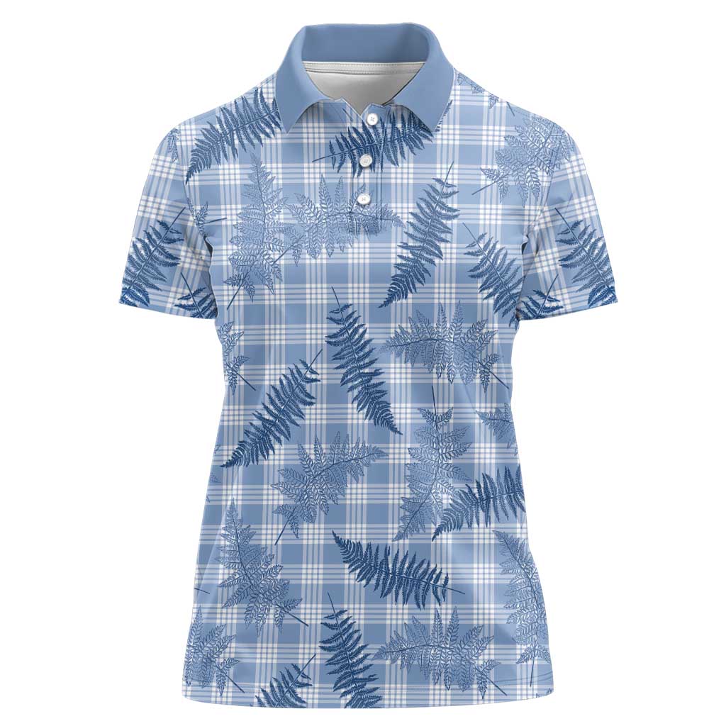 Blue Palaka Hawaii Palapalai Women Polo Shirt Hawaiian Fern - Polynesian Pride