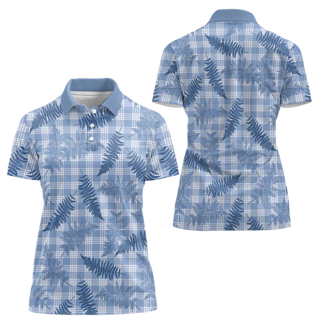 Blue Palaka Hawaii Palapalai Women Polo Shirt Hawaiian Fern - Polynesian Pride
