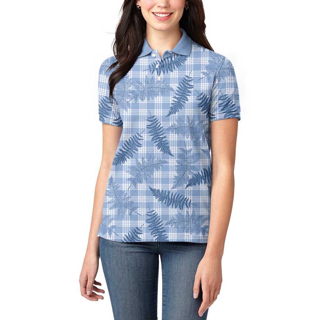 Blue Palaka Hawaii Palapalai Women Polo Shirt Hawaiian Fern - Polynesian Pride