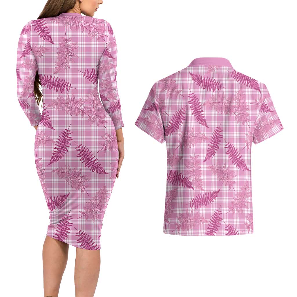Purple Palaka Hawaii Palapalai Couples Matching Long Sleeve Bodycon Dress and Hawaiian Shirt Hawaiian Fern - Polynesian Pride