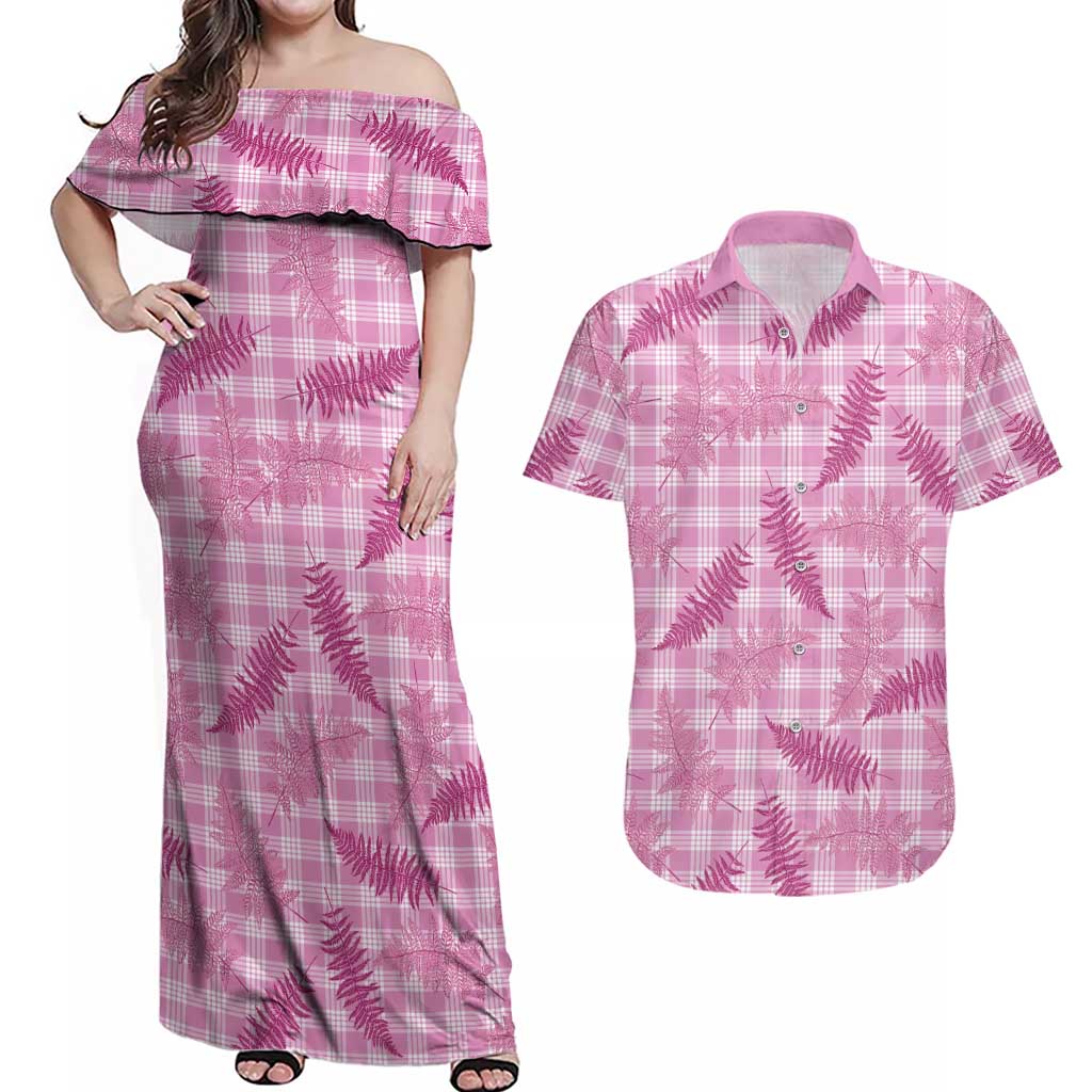 Purple Palaka Hawaii Palapalai Couples Matching Off Shoulder Maxi Dress and Hawaiian Shirt Hawaiian Fern - Polynesian Pride