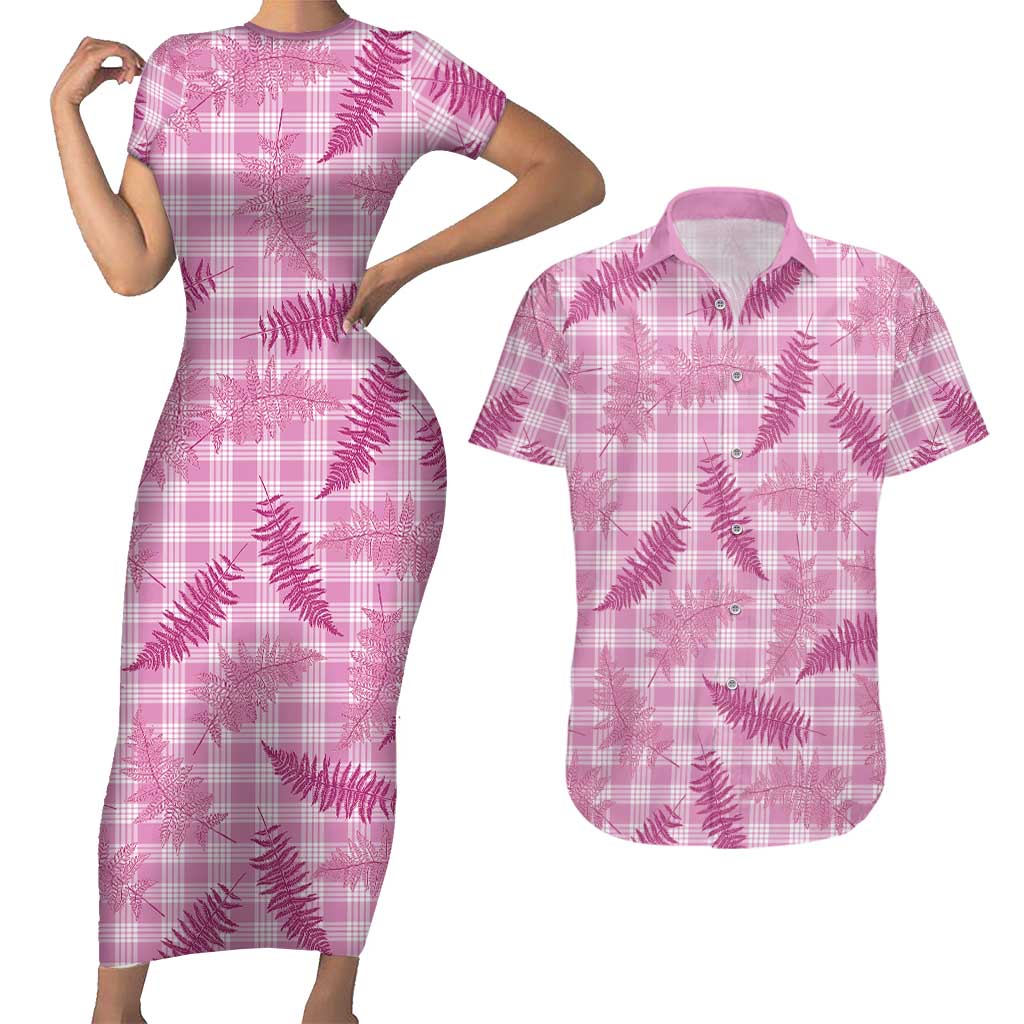 Purple Palaka Hawaii Palapalai Couples Matching Short Sleeve Bodycon Dress and Hawaiian Shirt Hawaiian Fern - Polynesian Pride