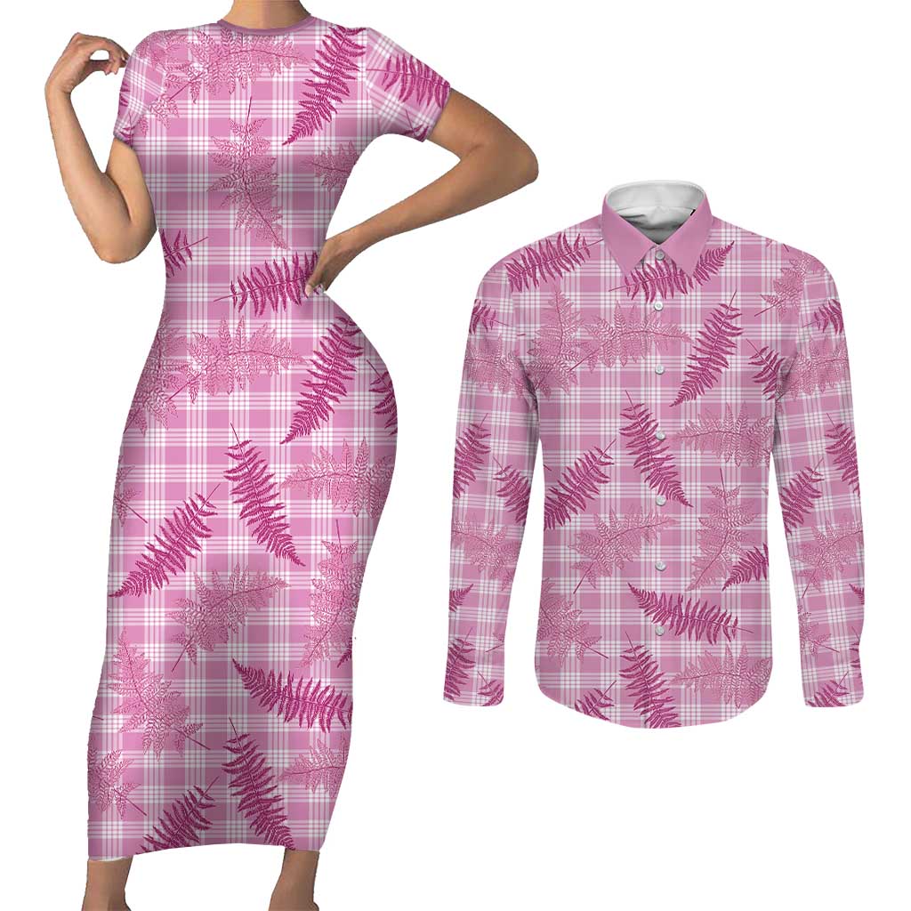 Purple Palaka Hawaii Palapalai Couples Matching Short Sleeve Bodycon Dress and Long Sleeve Button Shirt Hawaiian Fern - Polynesian Pride