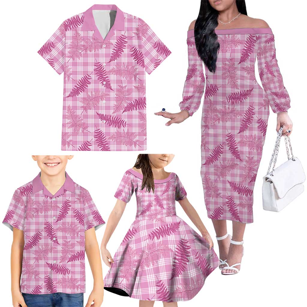 Purple Palaka Hawaii Palapalai Family Matching Off The Shoulder Long Sleeve Dress and Hawaiian Shirt Hawaiian Fern - Polynesian Pride