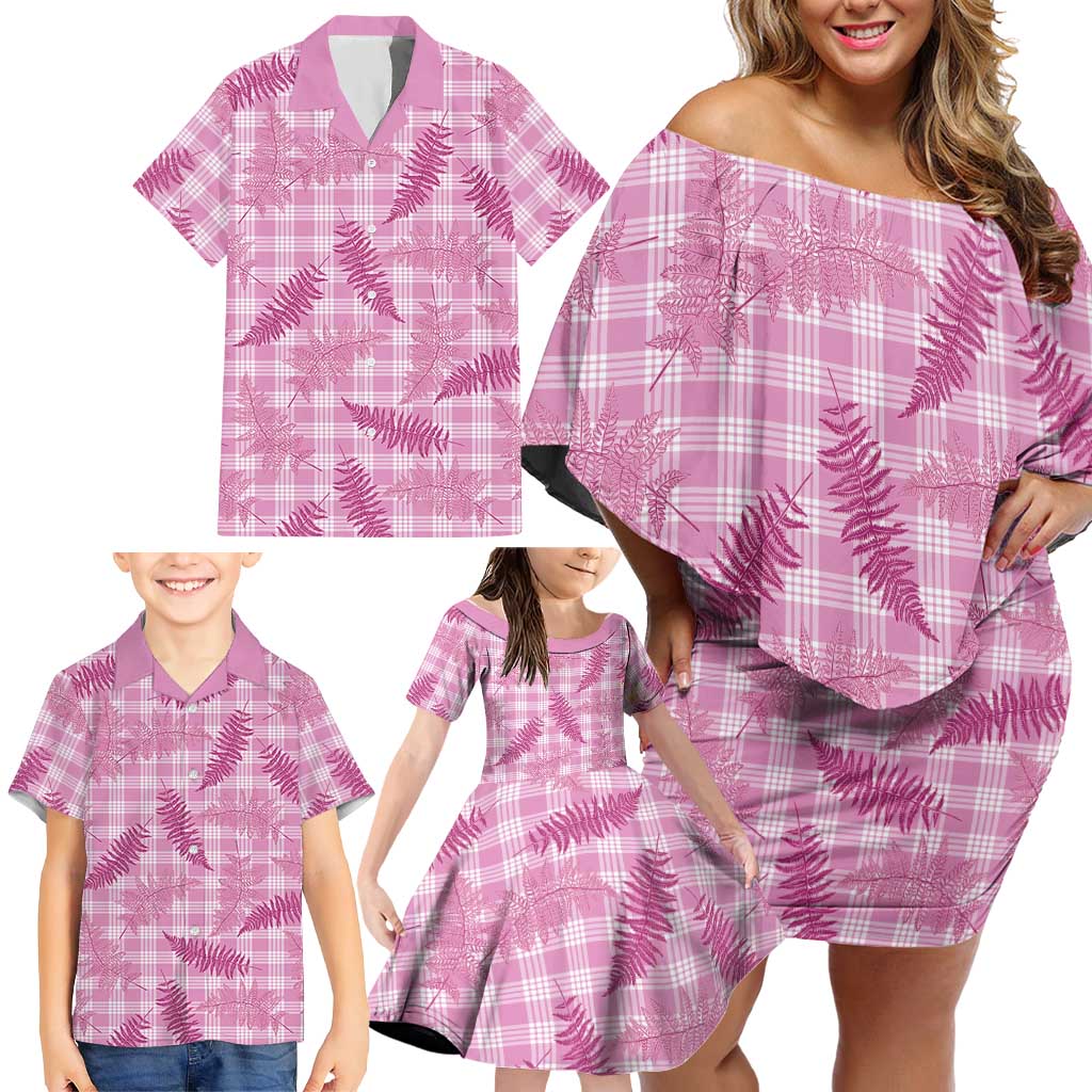 Purple Palaka Hawaii Palapalai Family Matching Off Shoulder Short Dress and Hawaiian Shirt Hawaiian Fern - Polynesian Pride
