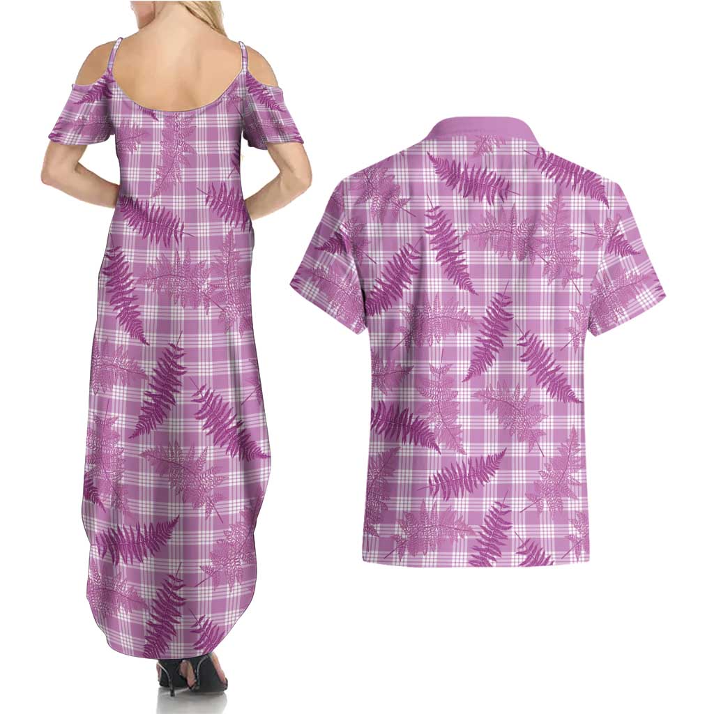 Pink Palaka Hawaii Palapalai Couples Matching Summer Maxi Dress and Hawaiian Shirt Hawaiian Fern - Polynesian Pride