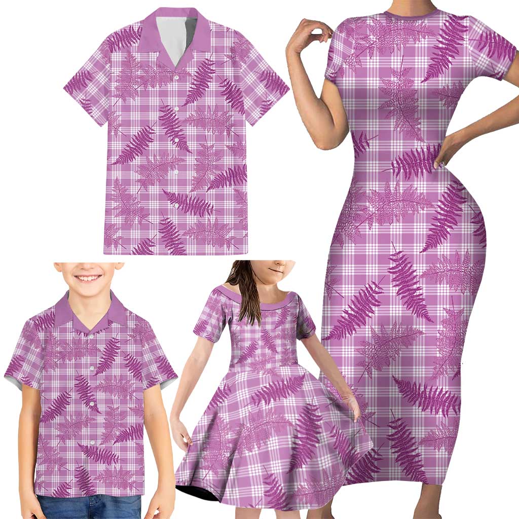Pink Palaka Hawaii Palapalai Family Matching Short Sleeve Bodycon Dress and Hawaiian Shirt Hawaiian Fern - Polynesian Pride
