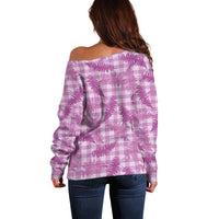 Pink Palaka Hawaii Palapalai Off Shoulder Sweater Hawaiian Fern LT14 - Polynesian Pride