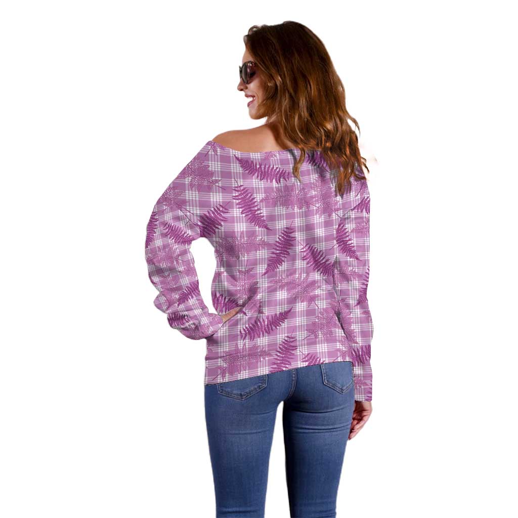 Pink Palaka Hawaii Palapalai Off Shoulder Sweater Hawaiian Fern LT14 - Polynesian Pride