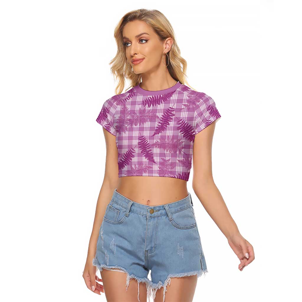 Pink Palaka Hawaii Palapalai Raglan Cropped T Shirt Hawaiian Fern - Polynesian Pride