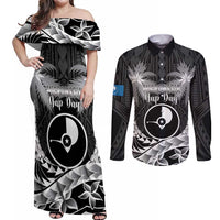 FSM Yap Day Couples Matching Off Shoulder Maxi Dress and Long Sleeve Button Shirt 2025 Wa'ab Micronesia Black Color