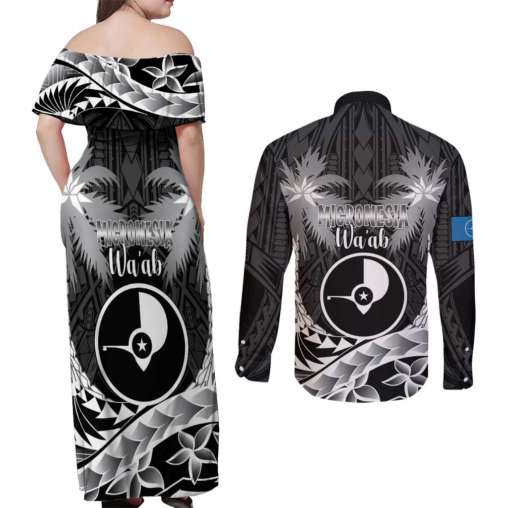 FSM Yap Day Couples Matching Off Shoulder Maxi Dress and Long Sleeve Button Shirt 2025 Wa'ab Micronesia Black Color