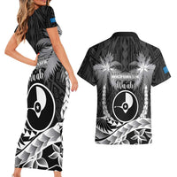 FSM Yap Day Couples Matching Short Sleeve Bodycon Dress and Hawaiian Shirt 2025 Wa'ab Micronesia Black Color