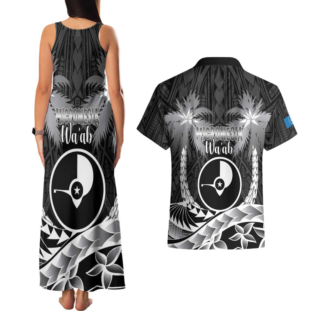 FSM Yap Day Couples Matching Tank Maxi Dress and Hawaiian Shirt 2025 Wa'ab Micronesia Black Color
